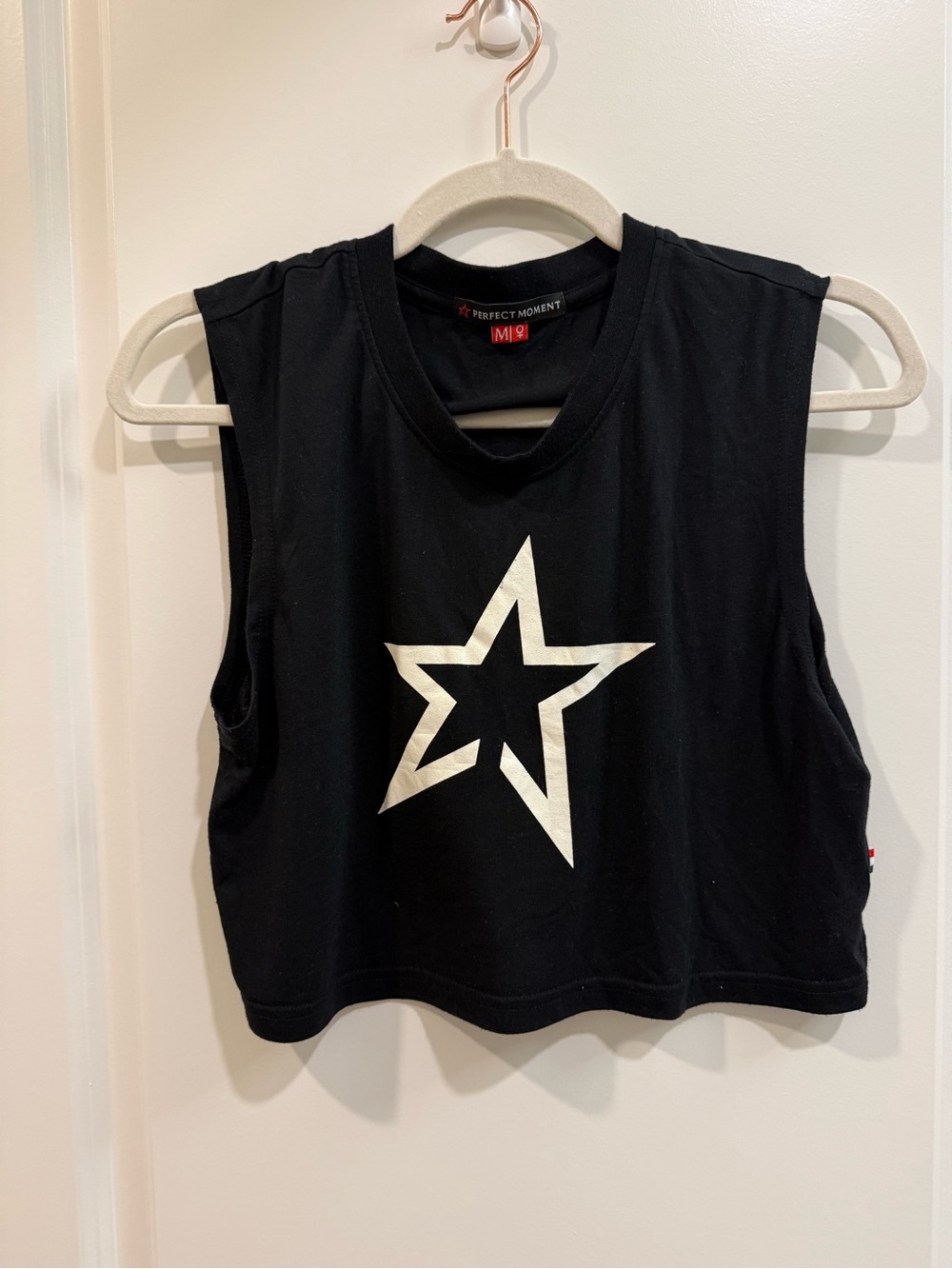 Perfect Moment Black Cropped Tank with White Star - medium
